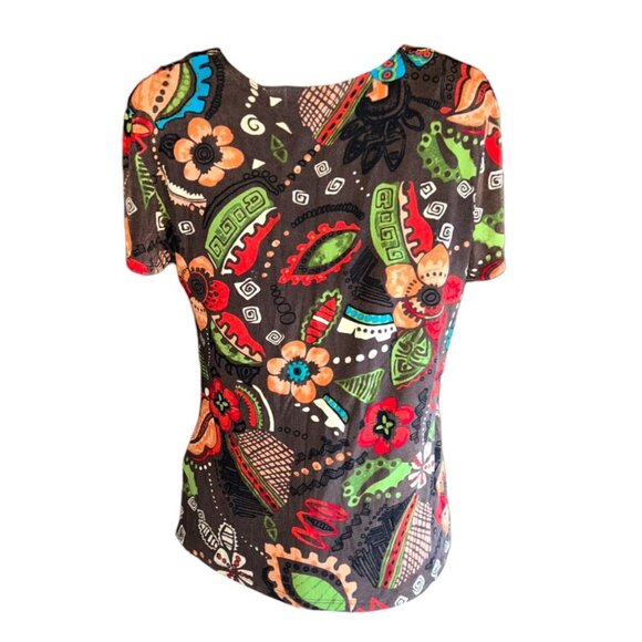 Choices Womens S Multicolor Floral Print Stretch Top W/ Knot Detail - Picture 2 of 9